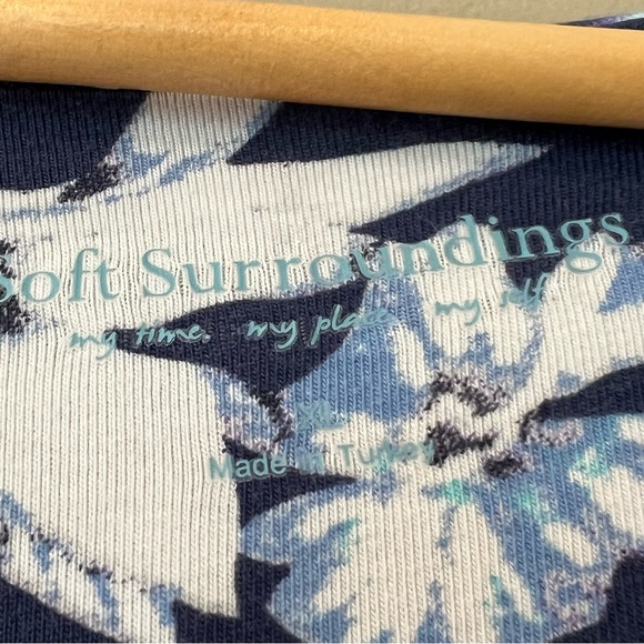 Soft Surroundings Faux Wrap Dress Jersey Knit XL Navy White Shapely Anywhere - Picture 12 of 15